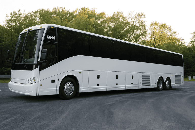 exterior of Charter Bus Rental Mission coach bus